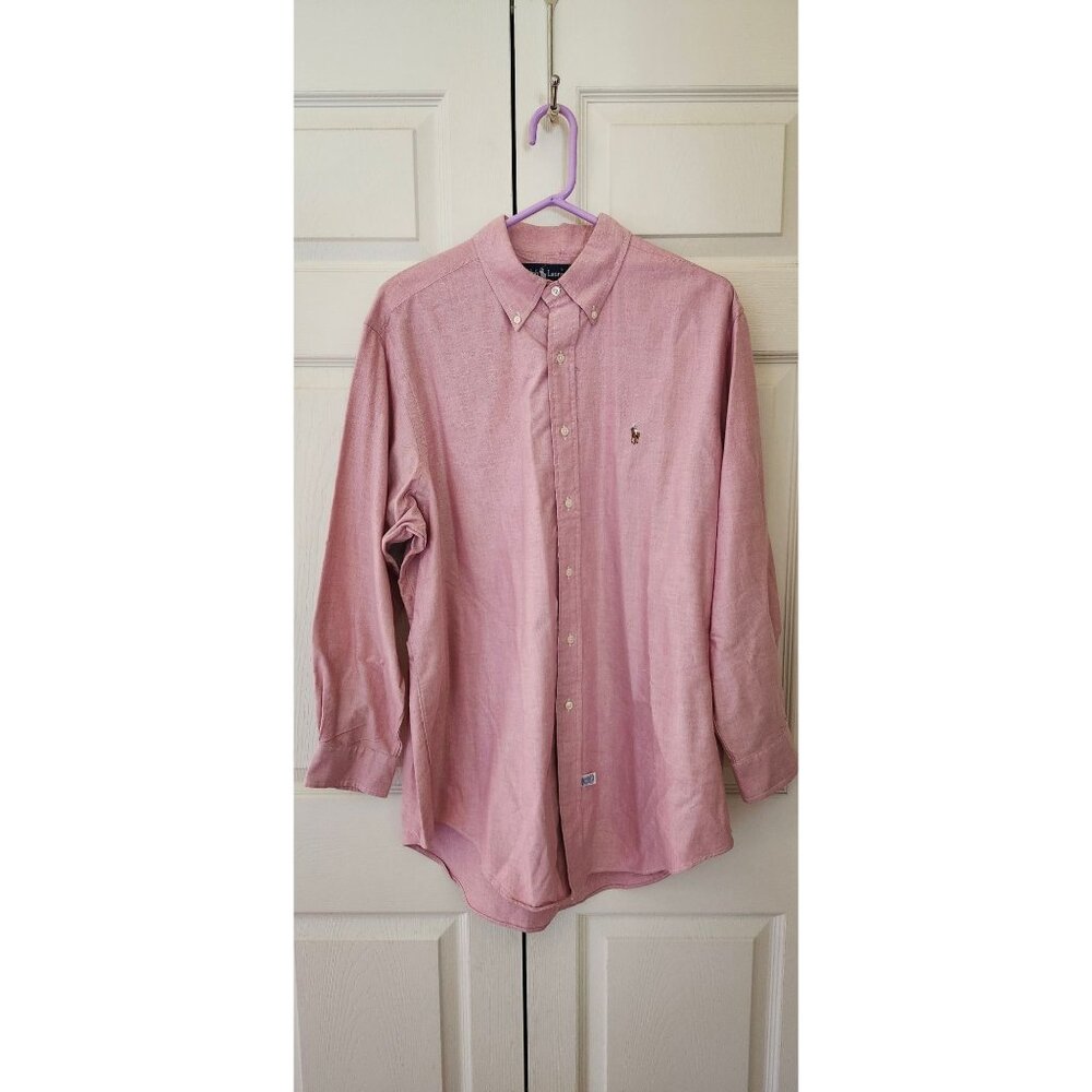 Men Ralph Lauren Polo Solid Light Red Button Down Shirt Size 17 34